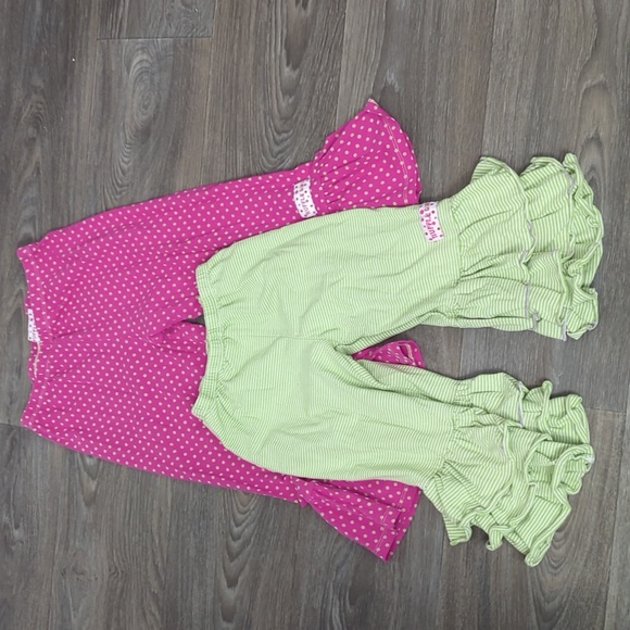 Ruffle Girl Other - 💜3/$25 2pc Ruffle Girl Pants Green Stripes and Pink Polka Dots